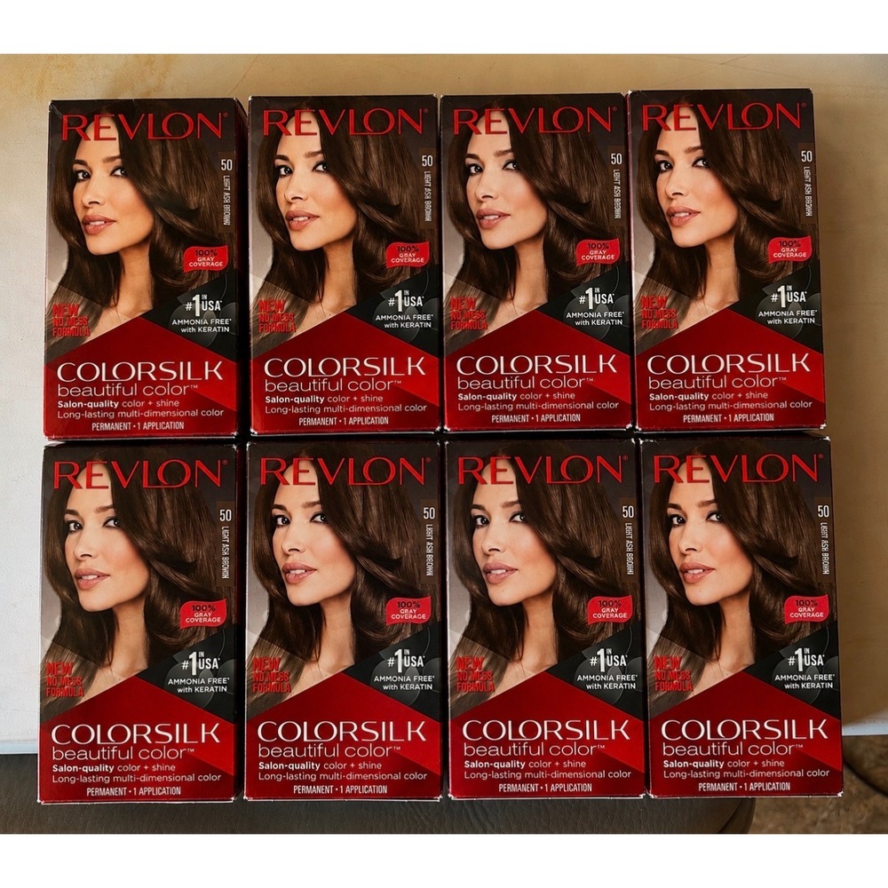 Lot of 8 Revlon Colorsilk Hair Color 50 Light Ash Brown Ammonia Free Permanent